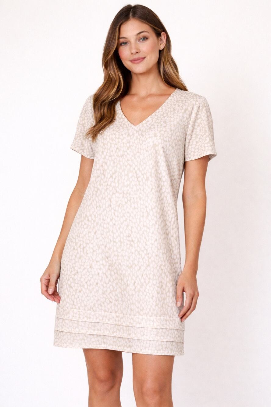 Nicole Miller Linen Blend Tunic Dress Khaki Print Women’s L NWT